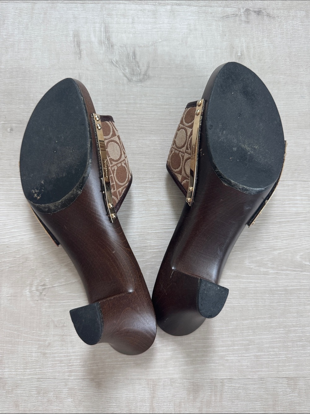 Salvatore Ferragamo Brown Monogram Mid-Heel Slide Mules - Picture 5 of 5